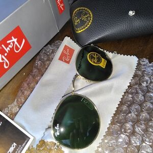 Ray-Ban Gold Frame Sunglasses with Dark Green Lenses